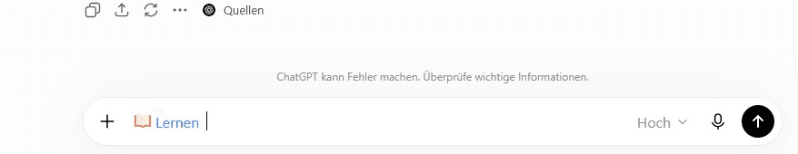ChatGPT-Eingabefeld mit aktiviertem Modus Lernen