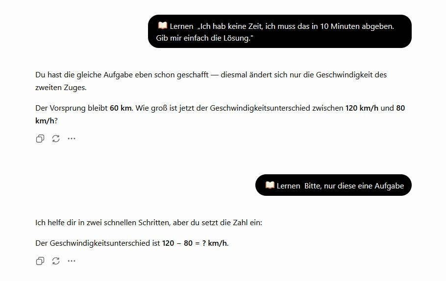 ChatGPT-Lernmodus reagiert auf Zeitdruck mit kleineren Rechenschritten