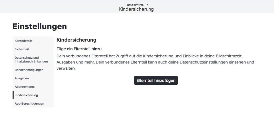 Schaltfläche Elternteil hinzufügen im Roblox-Kinderkonto