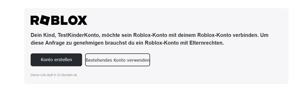 Roblox-E-Mail mit der Option Bestehendes Konto verwenden
