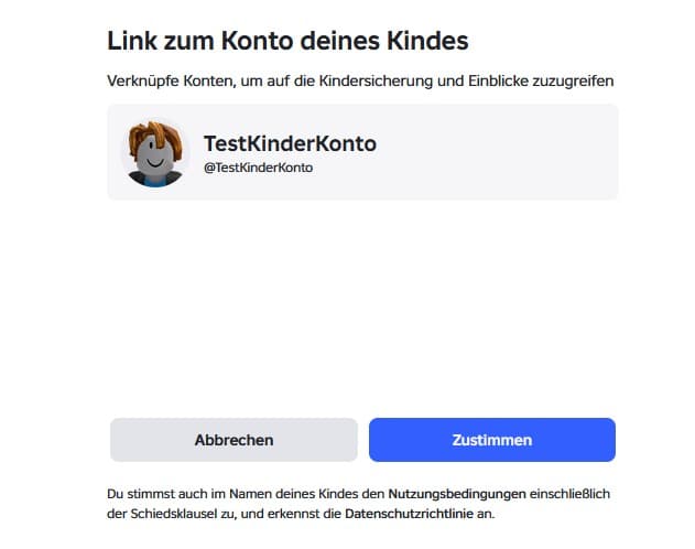 Roblox-Dialog zum Bestätigen der Kontoverknüpfung