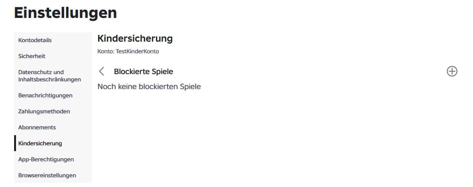 Übersicht blockierter Roblox-Spiele mit Plus-Schaltfläche