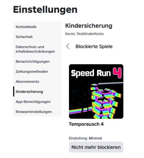 Erfolgreich blockiertes Roblox-Erlebnis