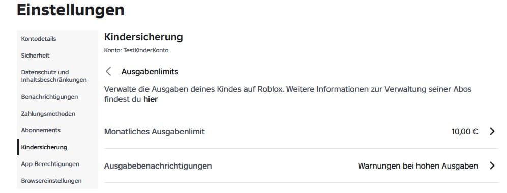 Roblox-Ausgabenlimit von zehn Euro pro Monat