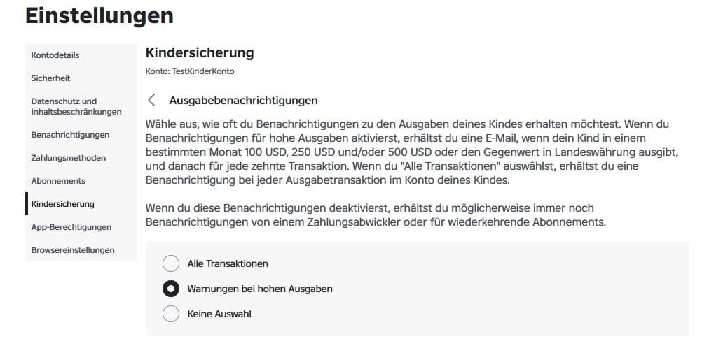 Roblox-Einstellungen für Ausgabenbenachrichtigungen