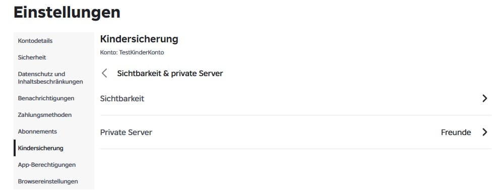 Roblox-Bereich Sichtbarkeit und private Server