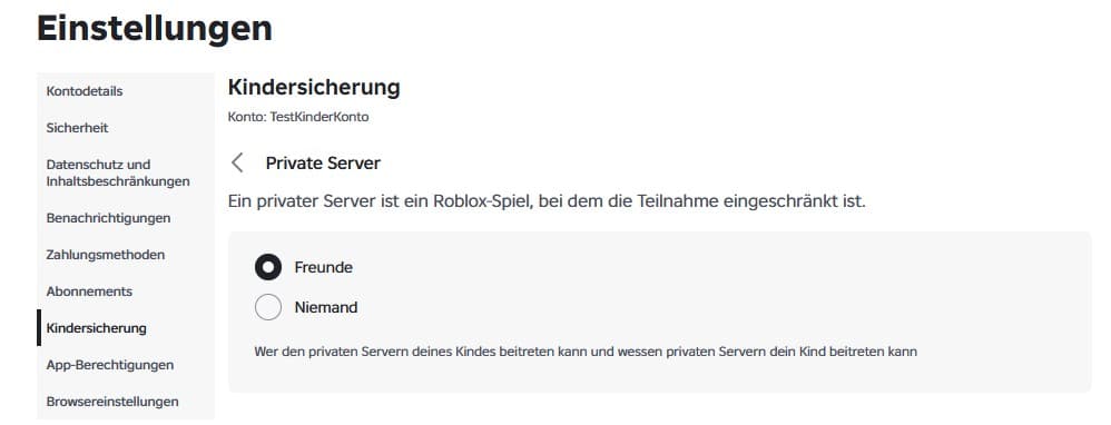 Roblox-Einstellungen für private Server