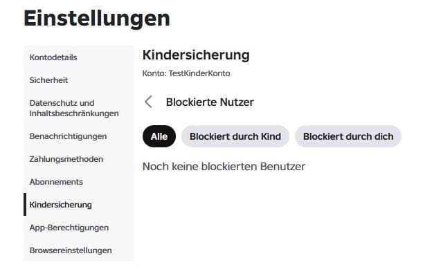 Liste blockierter Nutzer im Roblox-Elternbereich