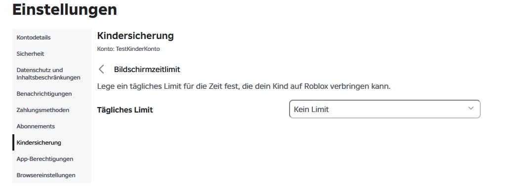 Roblox-Einstellung für das tägliche Bildschirmzeitlimit