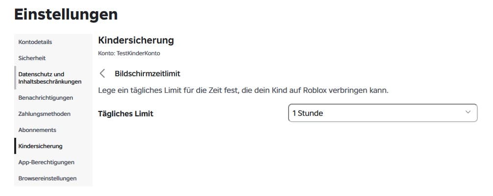 Roblox-Bildschirmzeitlimit von einer Stunde pro Tag